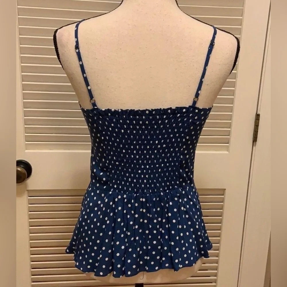 {SOLD} NWT Jessica Simpson Blue & White Polka Dot Ruffle Cami Tank- Size Small - Picture 3 of 5